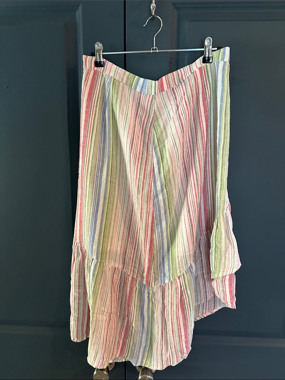 New with tags!  Tommy Bahama Pastel Stripe High-Low Ruffle Skirt Pink,Green,Blue